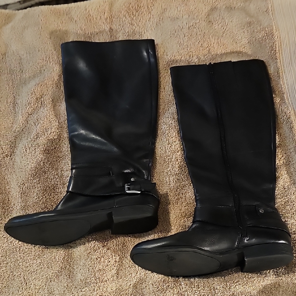 Women's sz 8 NINE WEST Vintage America Collection Black Leather Tall Boots